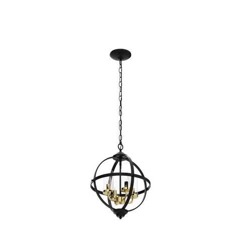 Rustic Farmhouse Chandelier 14-Inch Globe Pendant Light In Vintage Black And Gold, 3 Light E12 Adjustable Ceiling Fixture