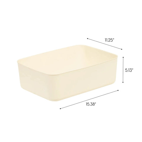 Off-white 15 Quart Plastic Storage Bin with dimensions, part of 15 Quart Plastic Storage Bins With Lids 4 Pack Stackable Organizer