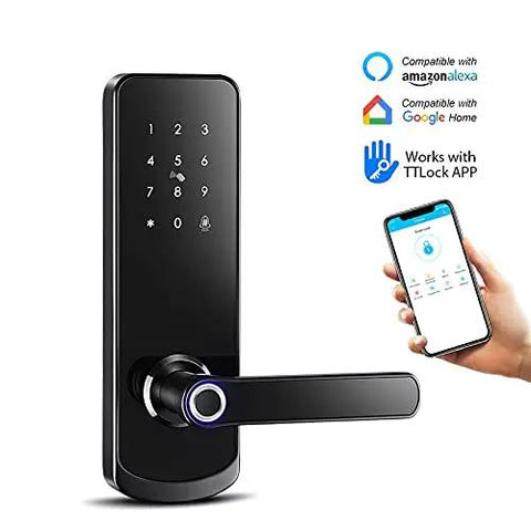 Rock Solid Fingerprint Electronic Door Lock Featuring A Slick Acrylic Touchscreen Keypad and Hassle Free Digital Programming heavy duty stainless steel deadbolt with phone app control