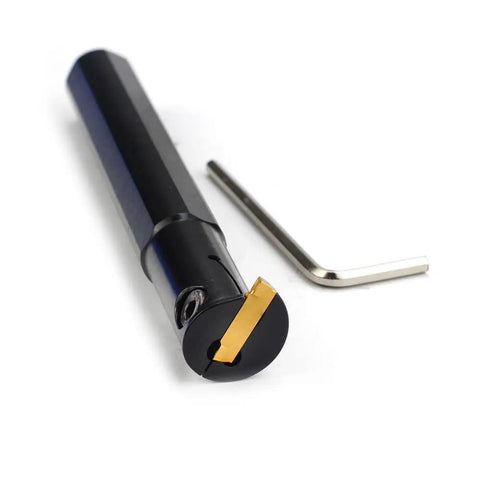 Five Eighth Inch Shank Grooving Cutoff Tool Holder Boring Bar With Four Point Nine Inch Overall Length For Pro Grade Tool Life And Faster Cutting Low Friction Machining With Carbide Insert MGMN200 Model MGIVR2016-2 close-up view