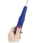 Hand holding blue multifunction dental grinder rotary tool with adjustable speed pro grade power low noise for grinding and polishing.