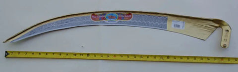 Beast Hand Forged Austrian Scythe Blade for Harvest and Yardwork, 33.5 inch, 50mm sweep, curved edge with ruler for scale