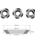Badass Heavy Duty 3 Piece 12mm Round Carbide Finisher Blades With Negative Rake Angle And Slick Quick Swap Replacement Cutters dimensions and design.