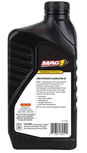 Non Detergent 30 Weight Lubricating Oil For Compressors And Hydraulic Systems 1 Quart bottle, front view