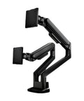 Industrial Grade Single Monitor Mount With Fully Articulating Arm displaying dual arms for versatile height and angle adjustments.