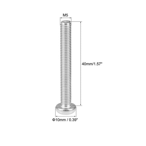 Heavy Duty M5x40mm Machine Screws With Phillips Cross Pan Head Premium 304 Stainless Steel Bolts for woodworking shown in close-up.