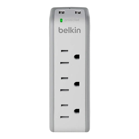 Wall Mount Surge Protector Power Strip With Three AC Outlets And Two USB Ports Heavy Duty Flat Rotating Plug For Home Office Travel And Desk Setup 918 Joules Protection Clutter Free Charging Station