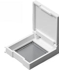 White 54x54mm cover from Three Pack Appliance Button Covers With Safe Flip Lid for safety switch protection.