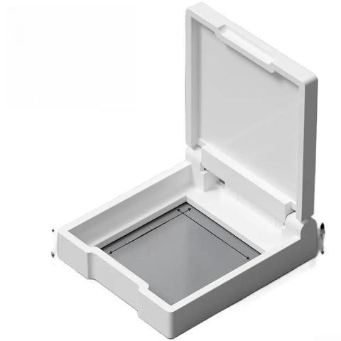 White 54x54mm cover from Three Pack Appliance Button Covers With Safe Flip Lid for safety switch protection.