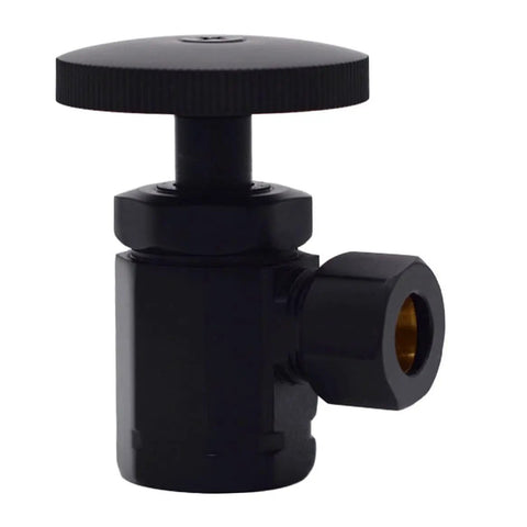 Flat Head Toilet Supply Kit With Round Handle Angle Stop Shut Off Valve 1/2 In IPS Inlet 3/8 In OD Compression Outlet 20 In Matte Black No Fuss Quick Install close-up