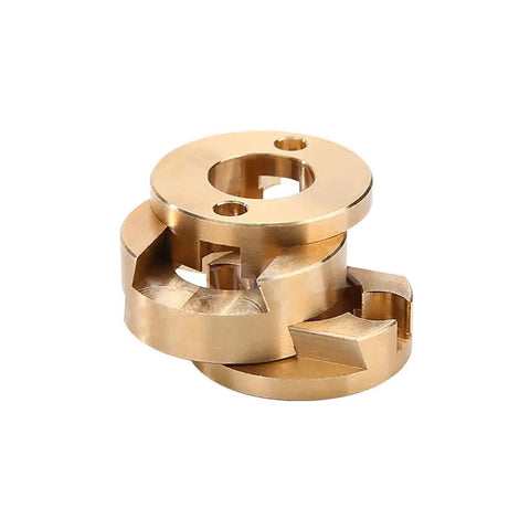 Two Pack Brass Couplers For 3D Printer Z Axis T8 Lead Screw Hotbed, showing CNC-machined brass Oldham-style coupling