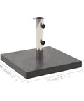 62.8 Lb Granite Patio Umbrella Base Stand Heavy Duty Outdoor Market Umbrella Base Square Pole Holder Black 17.7 By 17.7 By 2 Inches Sturdy Parasol Weight For Windy Decks And Patios Non Slip Bottom Weather Resistant Construction showing side view with dimensions