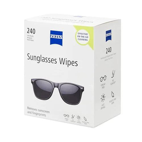 Front view of ZEISS Sunglasses Wipes box, 240 count