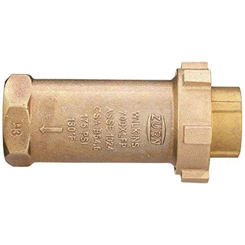 Brass Zurn Wilkins 1-1/4in x 1-1/4in 700XLFP dual check valve, side view