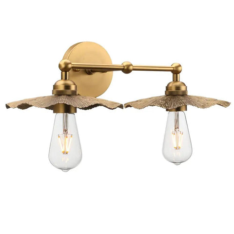 Two-Head Brass Wall Sconce Light With Flower Design Vintage Mid Century Style Vanity Lamp for bathroom and kitchen