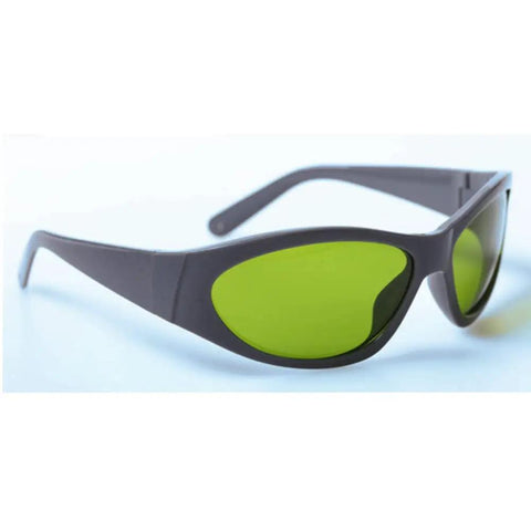 Heavy Duty Nd Yag Laser Safety Glasses With Od7 Plus eye shielding, gray frames and green lenses for laser protection.