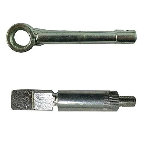 Two metal automotive clutch parts (arm and camshaft pin) shown in side view for 49cc/80cc motorized bikes, Amazon.