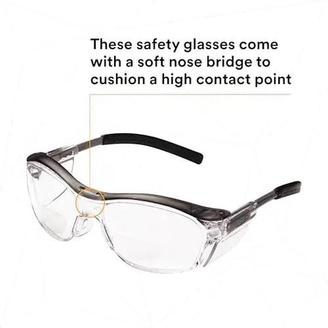 Safety Glasses With Built In Readers Plus 2.0 Diopter For Reading And Eye Protection ANSI Z87 Clear Lens Gray Frame