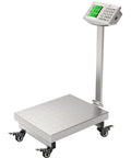 Heavy Duty Digital Floor Scale Featuring HD LCD Screen And Stainless Buttons, foldable platform on wheels, max load 660 pounds.