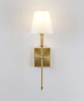 Set of 2 Rustic Industrial Wall Sconces With Flared White Textile Shades and Antique Brass Tapered Column Stands, Hardwired E26 Base, Vintage Modern Lighting for Living Room, Hallway, Bedroom