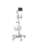 Smooth Rolling Laptop Cart With No Sweat Height Adjustments And Tilting Top For Game Changing Mobile Computer Workstation Or Your Cozy Studio Breeze, silver aluminum cart with adjustable height and casters.