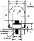 Technical diagram of Bolt On Hoist Ring With One Half By Thirteen Inch Thread 2250 Pound Working Load Limit 360 Degree Swivel 180 Degree Pivot.