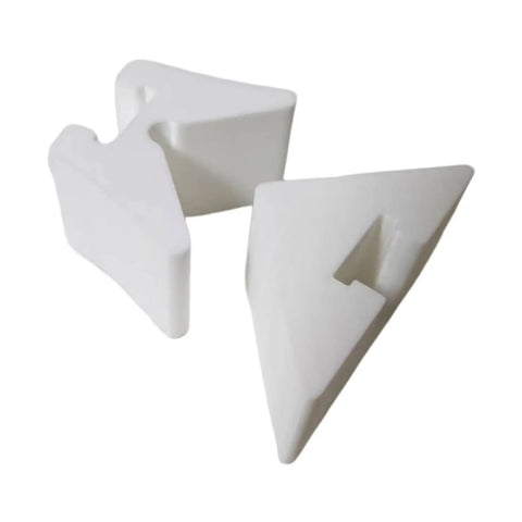 Heavy Duty Lightweight Portable Angle Clamp Adapter With Precision Alignment System For Fast Setup And Smoother Woodworking On Job Sites, White, showing two angled white clamps.
