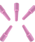 Premium Alumina Ceramic Argon TIG Welding Torch Nozzles For QQ150 QQ350 QQ500, 8 X 73MM, Pack Of 10 in pink color.