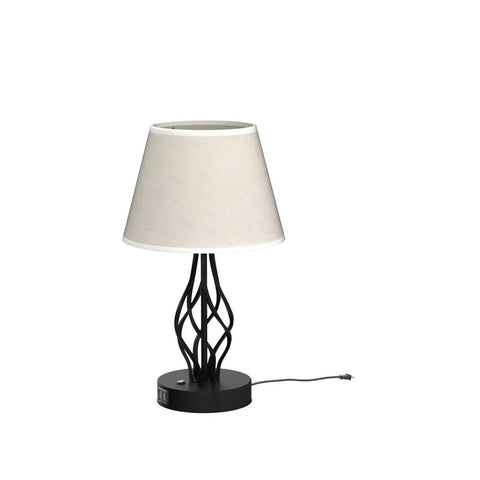 Set Of 2 Bedside Table Lamps With Dual USB Ports, Modern Nightstand Lamps With Spiral Cage Design, white linen shade and black base