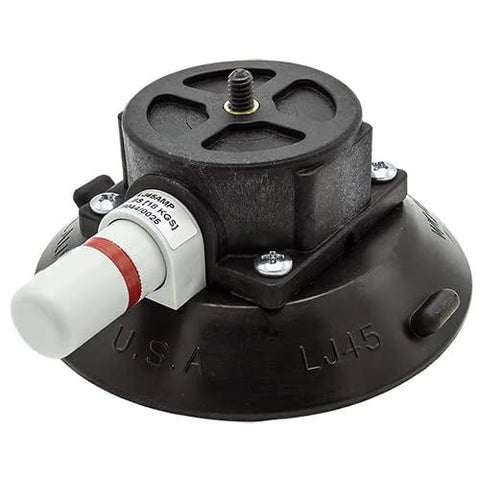 Wood's Powr-Grip 4.5-inch mounting cup, front view, with white 1/4-20 x 3/8 in threaded stud on black base