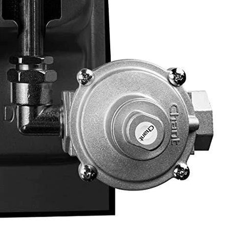 Top view of GASLAND Premium Gas Pressure Regulator for Natural Gas and Propane, 1/2 In NPT, Easy to Install, gray metal housing.