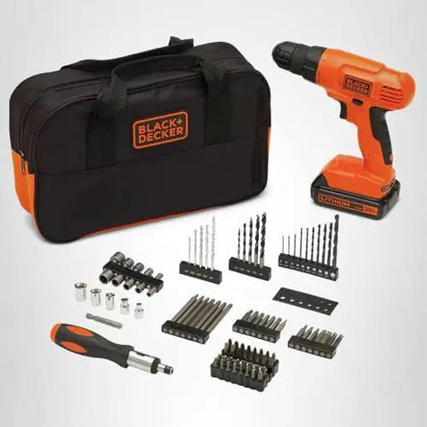 20V Cordless Drill Driver Kit With 100 Piece Bit And Socket Set 24 Position Clutch Soft Grip Handle Battery and Charger Included