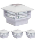 Two Tier Solar Post Cap Lights For Outdoor Posts Fits 4x4 Wood 4x4 And 5x5 PVC Vinyl Fence Posts Waterproof White Lit LED Deck Garden Landscaping 4 Pack