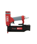 Pro Grade Pneumatic Pin Nailer For Cabinet Trim And Fine Woodworking Ships Ready Using Twenty One Gauge Straight Collated Pins From Half Inch To Two Inches side view with ergonomic grip and oil-free features.