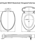 Bath Royale BR237 MasterSuite Elongated Soft Close Toilet Seat dimensions diagram, showing installation measurements and design details.