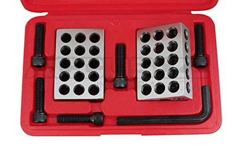 Accusize ultra-precision 1-2-3 block set in red plastic case with two blocks, screws and hex key