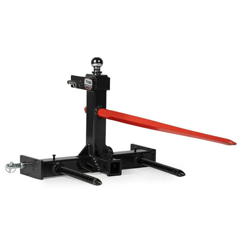 Dual Design Gooseneck Tractor Trailer Hitch With Hay Bale Spear Charcoal Frame Two Inch Receiver Mount And Two Five Sixteenth Inch Gooseneck Ball