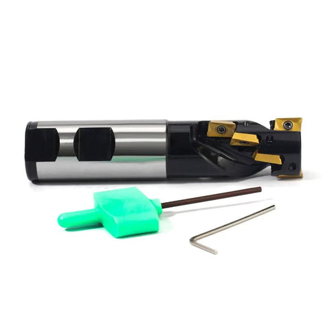 Heavy Duty 1 Inch Shank Indexable End Mill For Rugged Milling, 1 Inch Cutting Diameter, 4-1/4 Inch Overall Length, TiN Coated Inserts