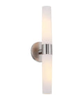 Duo 21 Inch Modern Wall Sconce With Frosted Glass Cylinder Shades Linear Two Light Silver Wall Light In Brushed Nickel Finish Ideal For Bathroom Vanity And Powder Room