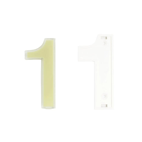 Self-Charging Outdoor Address Number 1 Waterproof Illuminated House Digit with resin back plate for low light areas.