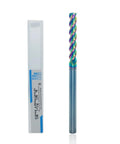 1/4-inch carbide square-end end mill with rainbow DLC coating, 4-inch overall length, shown with plastic storage case.