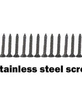 Row of stainless steel screws with text 'Stainless steel screw' below.