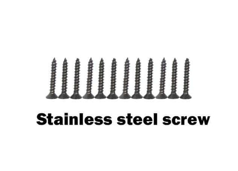 Row of stainless steel screws with text 'Stainless steel screw' below.