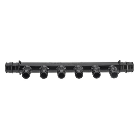 Pack of 2 EFIELD PEX manifold with six open 1/2 in ports on a 3/4 in PPSU trunk, black