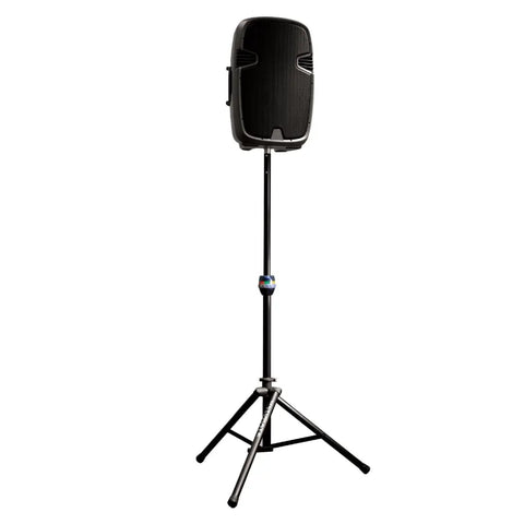 Heavy Duty Aluminum Tripod Speaker Stands Pair Delivers Rock Solid TeleLock Collar Build For Straight Up Easy Height Tweaking And Tough As Nails Road Ready Stability