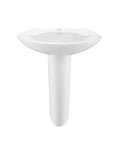 Front view of Plaisir Rounded Basin Pedestal Sink Built Tough With Scratch Resistant Ceramic Non Porous Construction One And Three Eighths Inch Faucet Hole Overflow Included Modern Bathroom Upgrade You Can Count On