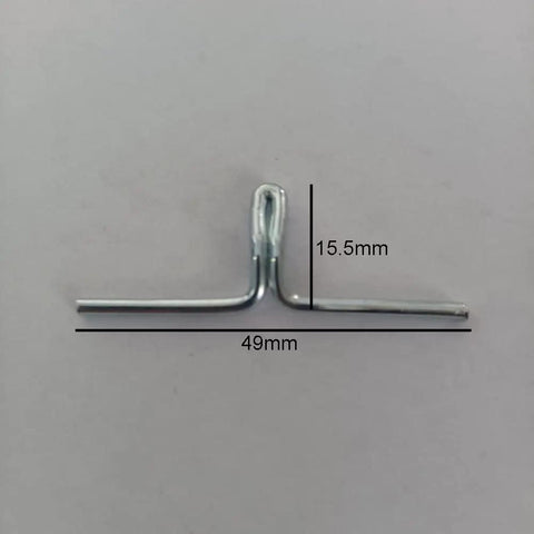 50 Pieces Metal Webbing Clips For Lawn Chairs And Patio Furniture Durable Silver Fasteners For Easy Webbing Lockdown On Sofa Chairs And Outdoor Seats 1.93 By 0.61 Inches, showing a single silver clip with measurements 49mm by 15.5mm