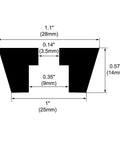 Diagram of Quiet Rubber Pad Feet Bumper Washers Set of 4, Tapered 28mm x 14mm, Black, showing detailed measurements