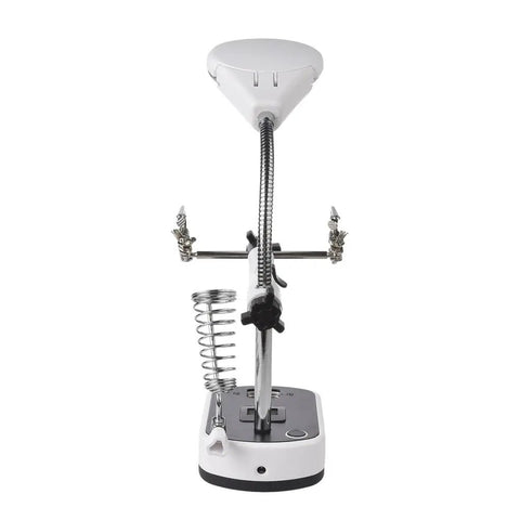 Heavy Duty Clamping Magnifying Glass Lamp With Adjustable Height And Angle For Precision Welding Repairs Desktop Workbench Maintenance Jobs, rear view showing adjustable lamp and clamps.