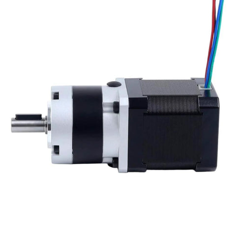 Side view of Nema 17 Stepper Motor With 5 To 1 MG Series Planetary Gearbox Bipolar 48mm Length, showing shaft coupling and wiring.